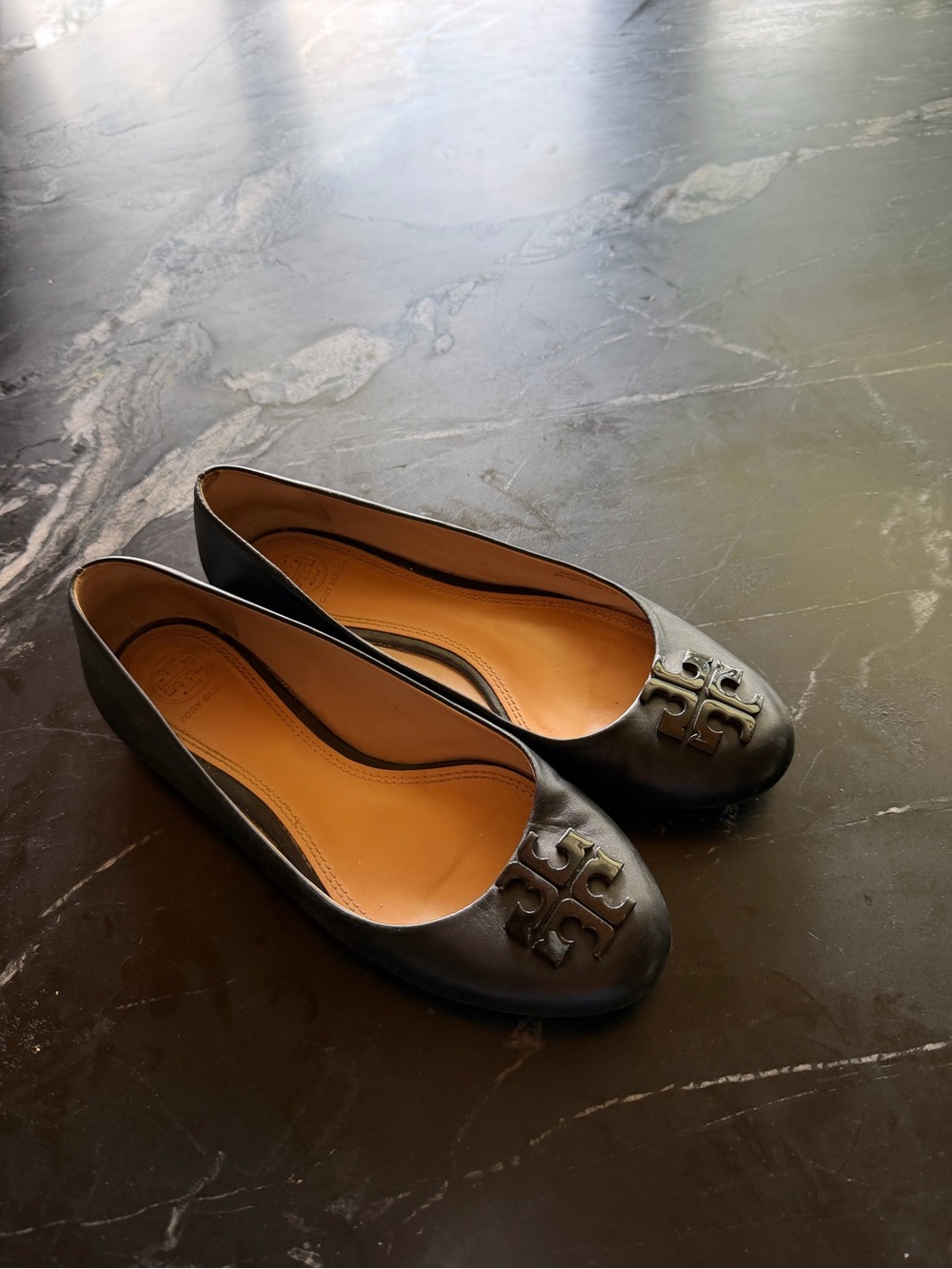 Tory Burch Black Lowell Ballet Leather Flats
